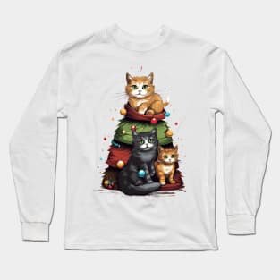 Cat Christmas Tree Long Sleeve T-Shirt